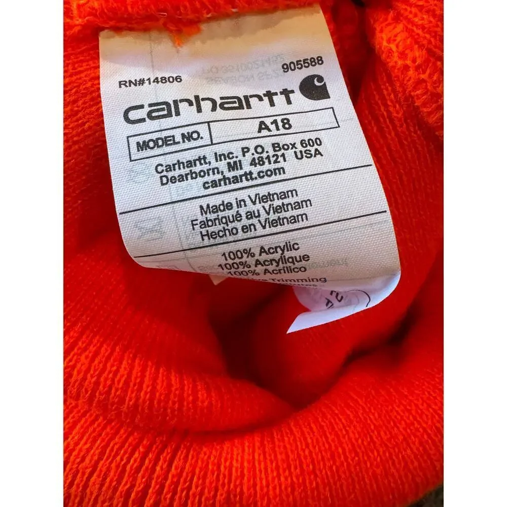 Carhartt High Visibility Orange Knit Cuffed Beanie Hat One Size  NWT